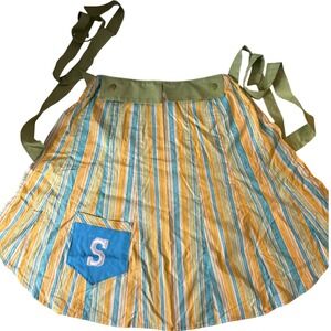 Hand sewn Striped Apron Colorful Pocket‎ Tie Straps Sleeveless Casual "S" letter